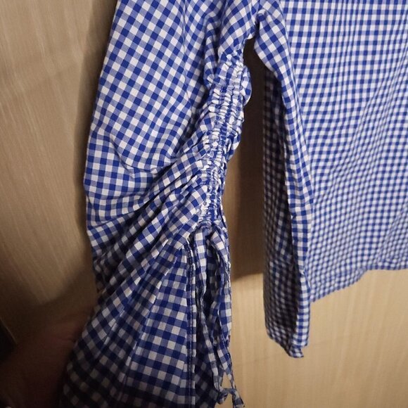 Gap Blue White Check Wide Neck Blouse Medium - Picture 3 of 5